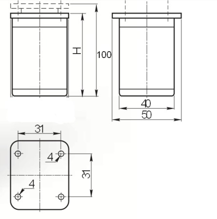 Nóżka aluminium kwadrat 40 x 40 H - 100 chrom mat