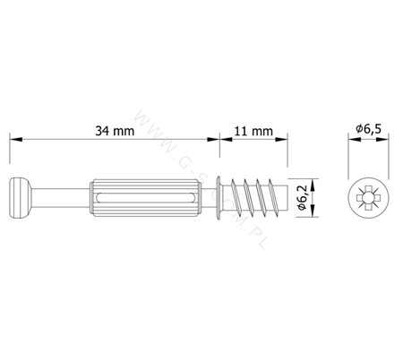 Zaczep mimośrodowy 34 mm z gwintem euro