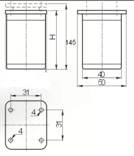 Nóżka aluminium kwadrat 40 x 40 H - 150 chrom mat